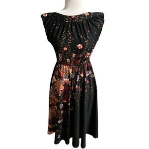 Elegant Black Midi Floral Vintage Dress